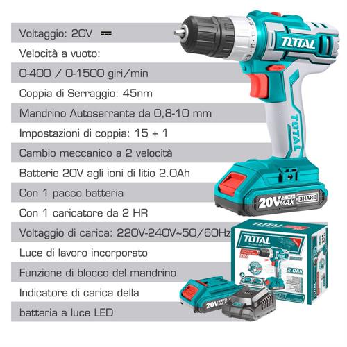 Trapano a Batteria 20V - 45 Nm - Industrial