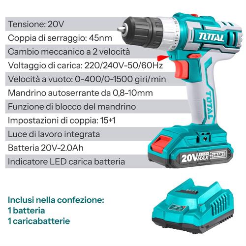 Trapano a Batteria 20V - 45 Nm - Industrial