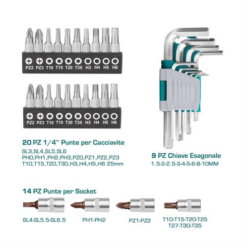 Set da 100 pezzi - Chiavi a bussola, Esagonali e Pinze