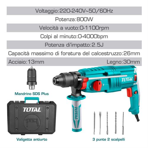 Martello Rotativo SDS Plus 800W 2,5J con mandrino di ricambio