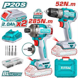 Kit trapano brushless 20V + Avvitatore impulsi con accessori - One Battery