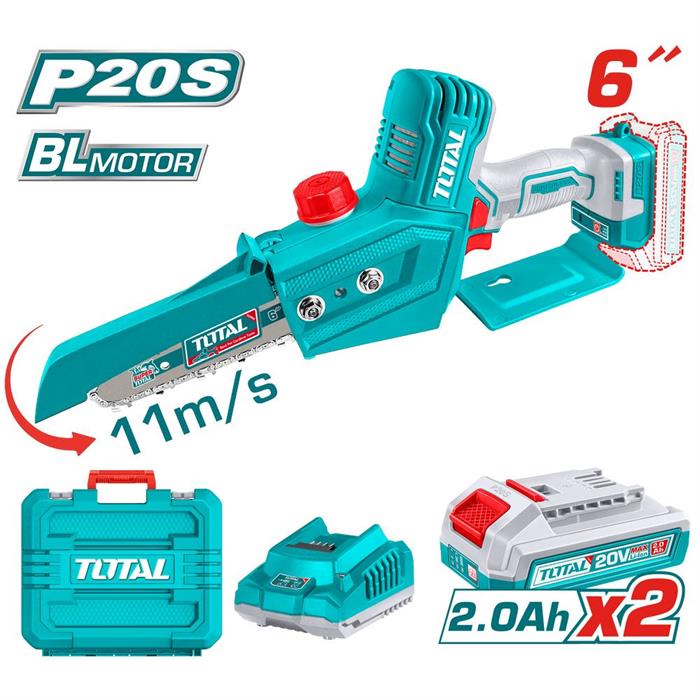 Motosega a batteria brushless 20V – barra da 6 – con catena, batterie e valigetta