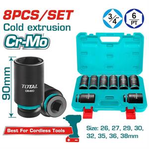 Set 8 bussole lunghe da impatto 3/4 – Cr-Mo – 26–38 mm