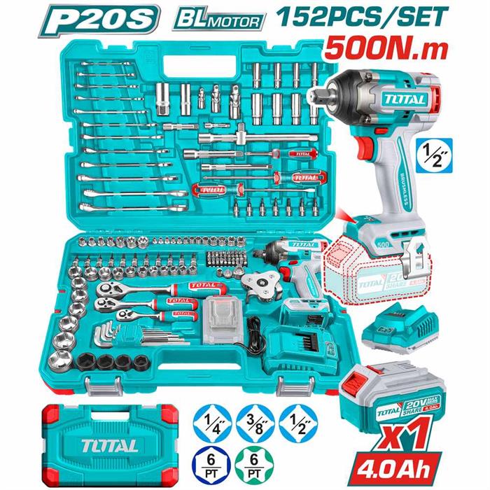 Set utensili 152 pezzi con avvitatore a impulsi brushless 20V – 500Nm – con accessori e valigetta