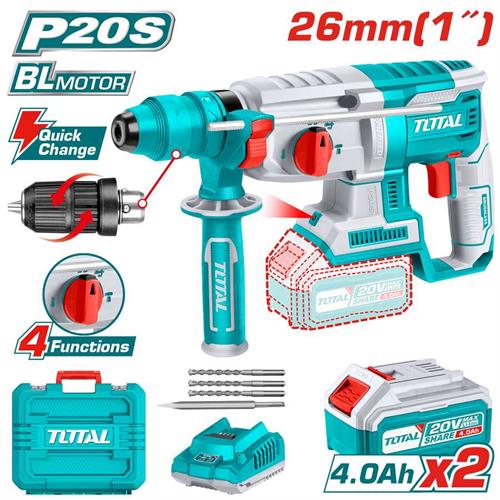 Martello perforatore brushless 20V – 2.5J – SDS Plus – con batterie, mandrino e accessori