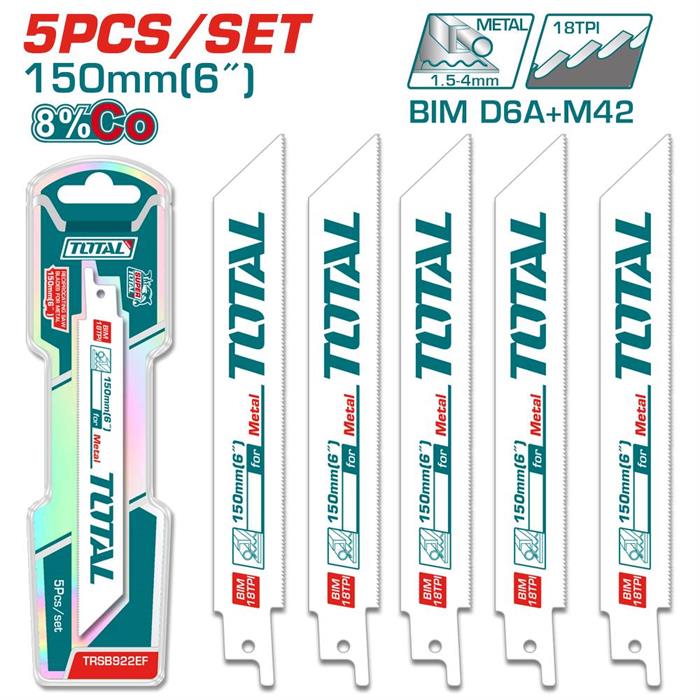 Set 5 lame BIM per metallo – 150 mm – 18 TPI – per lamiere sottili e tubi