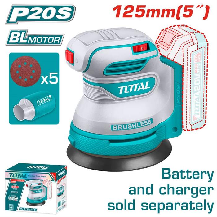 LEVIGATRICE ORBITALE 20V 125MM CON 5 ABRASIVI