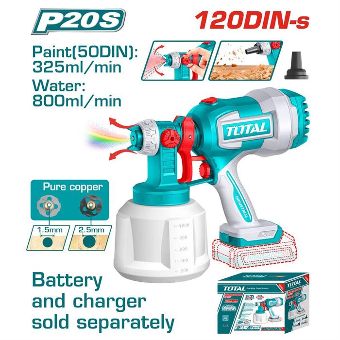 PISTOLA A SPRUZZO 20V 1000ML CON 2 UGELLI RAME