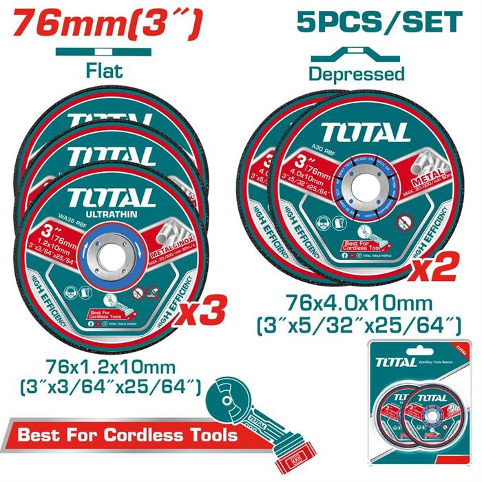 Set 5 dischi abrasivi per taglio e molatura di metalli 76mm